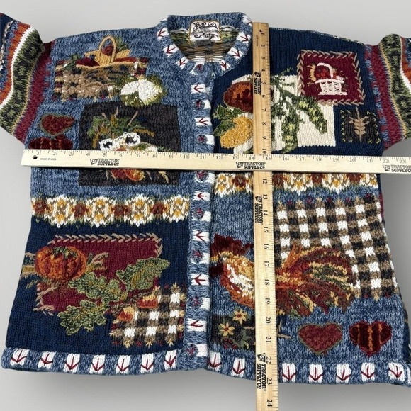 Vintage Heirloom Collectibles Sweater Cardigan Womens XL Harvest Rooster Knit - Picture 4 of 8
